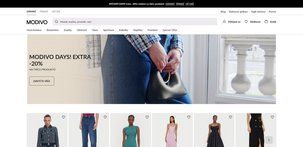 úvodní stránka e-shopu Modivo.cz úvodní stránka e-shopu Modivo.cz
