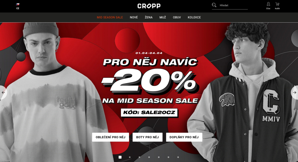 Úvodní stránka e-shopu Cropp.com