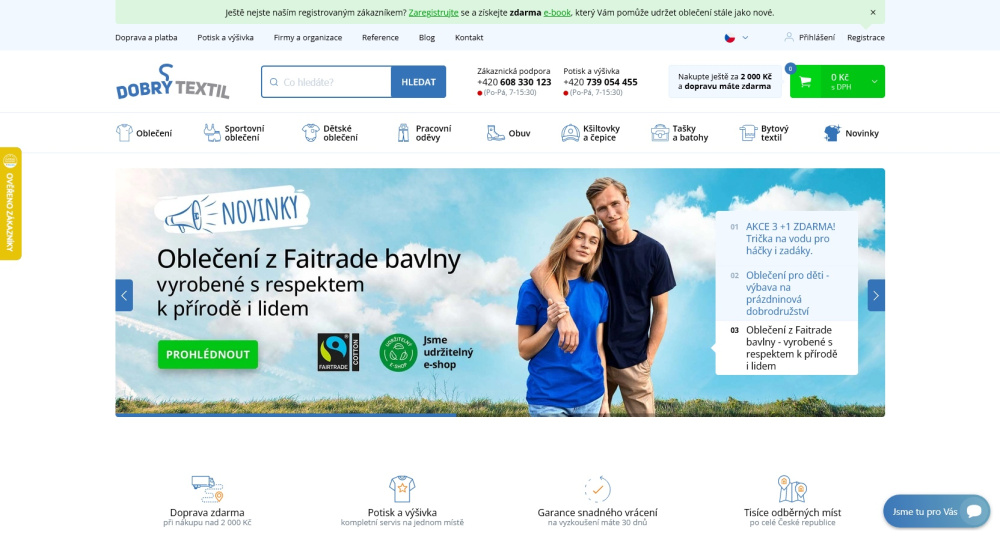 Úvodní stránka e-shopu DobryTextil.cz
