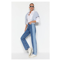Trendyol Blue Block Džíny s vysokým pasem a širokými nohavicemi