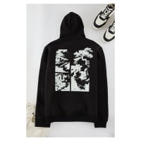 Trendyol Black Regular Cut Hooded Printed Sweatshirt with Polar Fleece Inside