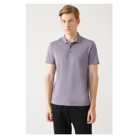 Avva Men's Lilac 100% Cotton Regular Fit 3 Button Roll-Up Polo T-shirt