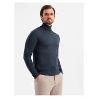 Pánský pletený rolák s viskózou - tmavě modrý V4 OM-SWTN-0127 Ombre Clothing