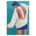 Trend Alaçatı Stili Women's White Crew Neck Wings Printed Oversized Sweatshirt