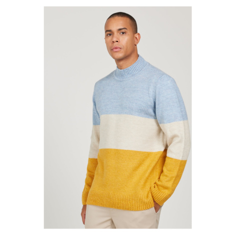 AC&Co / Altınyıldız Classics Men's Blue-mustard Standard Fit Regular Cut Half Turtleneck Raised 