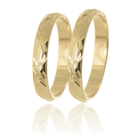 Snubní prsteny ze žlutého zlata půlkulaté ryté SNUB0138 + DÁREK ZDARMA