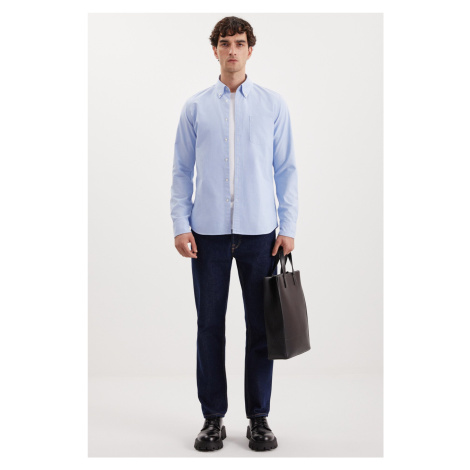 GRIMELANGE Cliff Men's 100% Cotton Oxford Blue Shirt with Pockets