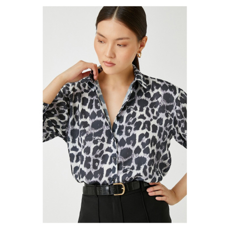 Dámská košile Koton s dlouhým rukávem a leopardím vzorem 3wak60053pw