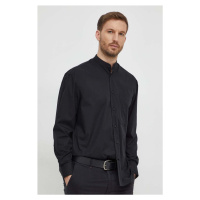 Košile Calvin Klein pánská, černá barva, relaxed, se stojáčkem, K10K111736