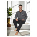 J3084 Dewberry Mens Two Thread Thick Long Sleeve Pyjama Set-GREY