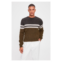 Trendyol Khaki Regular Crew Neck Color Block Knitwear Sweater