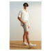 Trendyol Beige Regular Fit Linen Look Striped Shorts