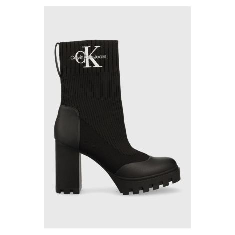 Nízké kozačky Calvin Klein Jeans Platform Boot Sock dámské, černá barva, na podpatku