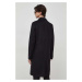 Vlněný kabát BOSS černá barva, přechodný, dvouřadový