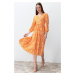 Trendyol Orange Sash Detail Double Breasted Skater/Waist Open Knitted Maxi Dress