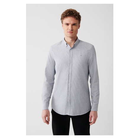 Avva Men's Black Easy-Iron Button Collar Dobby Slim Fit Narrow Cut Shirt