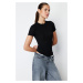 Trendyol Black Special Textured Tulle Slim Short Sleeve Stand Collar Knitted Body