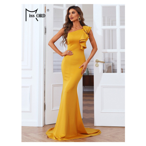 Elegantní maxi šaty s volánem ve žluté barvě