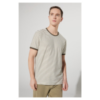 AC&Co / Altınyıldız Classics Men's Khaki White Slim Fit Slim Fit Crew Neck 100% Cotton Striped T