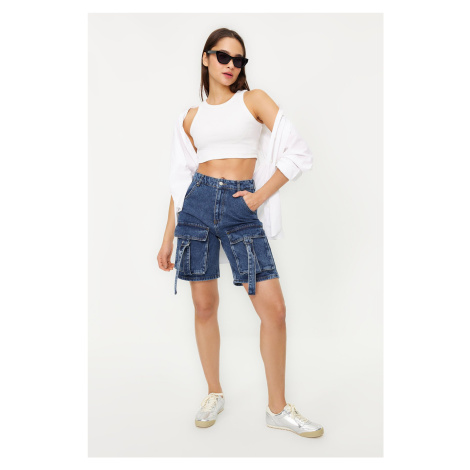 Trendyol Blue Cargo Pocket Regular Waist Denim Shorts & Bermuda