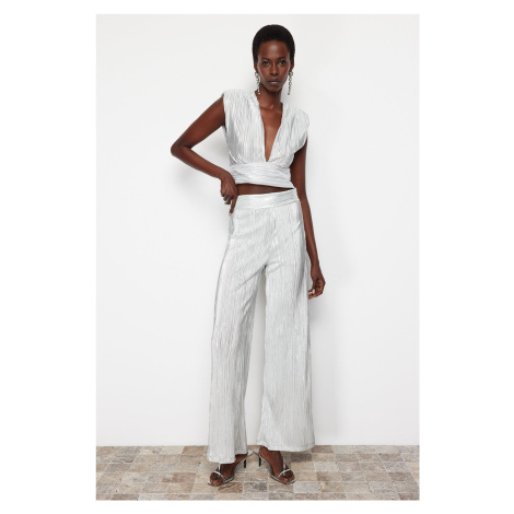 Trendyol Silver Wide Leg Pleated Trousers