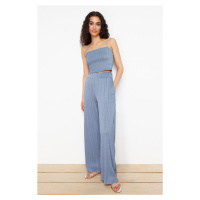 Trendyol Indigo Textured Fabric Premium Wide Leg Knitted Trousers