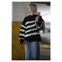 Madmext Black Overfit Striped Marine Sweater