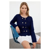 Trendyol Navy Blue Double Breasted Jacket Knitwear Cardigan