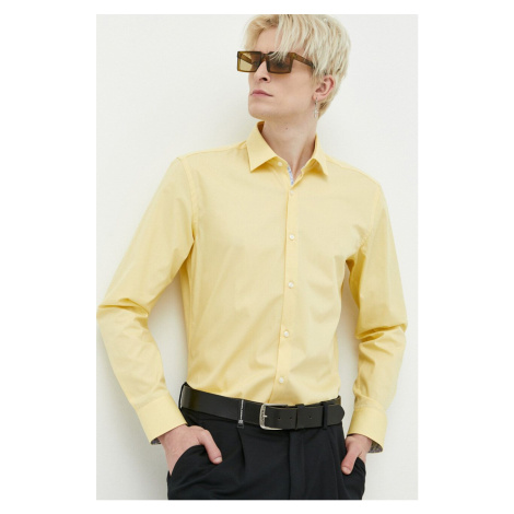 Košile HUGO žlutá barva, slim, s klasickým límcem Hugo Boss
