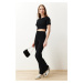 Trendyol Black Crop Crew Neck Ribbed Stretchy Knitted Blouse and Pants Top and Bottom Set