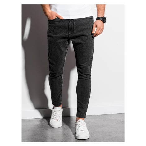 Černé pánské zkrácené slim fit džíny Ombre Clothing P923