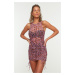 Trendyol Pink Leopard Patterned Pleated Tulle Beach Dress