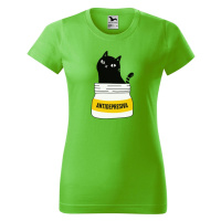 DOBRÝ TRIKO Dámské tričko s potiskem s kočkou ANTIDEPRESIVA Barva: Apple green