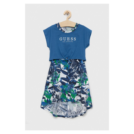 Dívčí šaty Guess tyrkysová barva, mini
