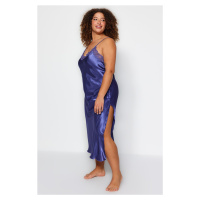 Trendyol Curve Indigo Lace Detailed Satin Woven Nightgown