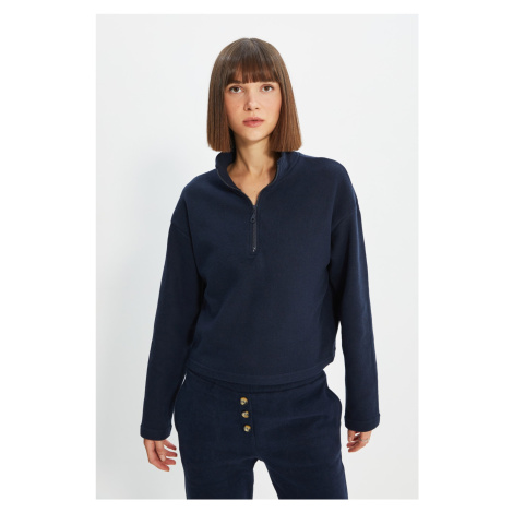 Trendyol Navy Blue Thessaloniki/Knitwear Look, Zippered Collar Regular/Regular Knitted Sweatshir