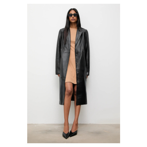 Kožený kabát Answear.LAB dámský, černá barva, přechodný