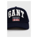 Vlněná čepice Gant tmavomodrá barva, s aplikací