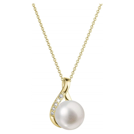 Evolution Group Luxusní zlatý náhrdelník s pravou perlou a brilianty 92PB00029