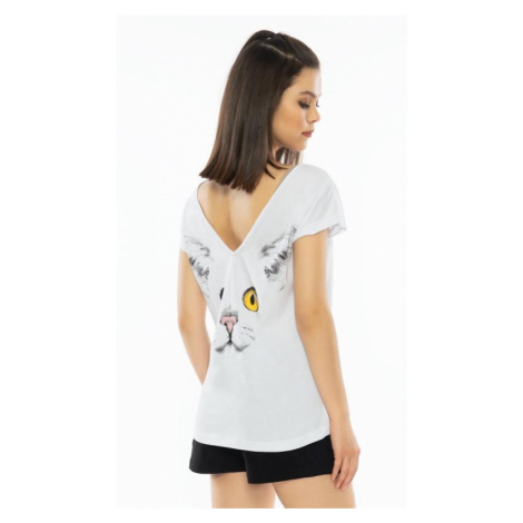 Dámské pyžamo šortky Vienetta Secret Velká kočka | bílá