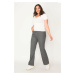 Şans Women's Plus Size Gray 5-Pocket Gabardine Trousers