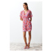 Trendyol Pink Floral Patterned Ruffle Detailed Lined Chiffon Mini Woven Dress