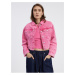 Tmavě růžová dámská crop top džínová bunda Pieces Liv