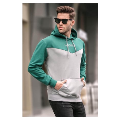 Madmext Men's Gray Hoodie Color Block Sweatshirt 6024