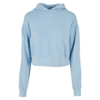 Ladies Short Flower Embroidery Terry Hoody - balticblue