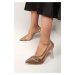 Shoeberry Women's Kyle Gold Transparent Stones Heeled Shoes Stiletto