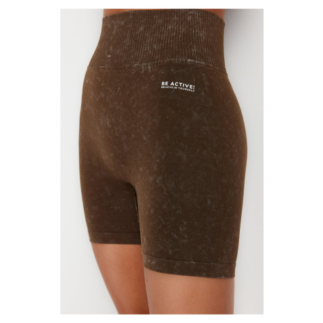 Trendyol Brown Seamless/Seamless Acid Wash Knitted Sports Shorts Tights