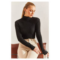 Bianco Lucci Women's Turtleneck Paneled Sweater