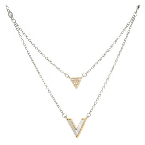 Dvojitý pozlacený stříbrný náhrdelník do šipky s perletí STNAH196F Ego Fashion