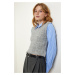 Happiness İstanbul Women's Blue Gray Polo Collar Sweater Striped Shirt